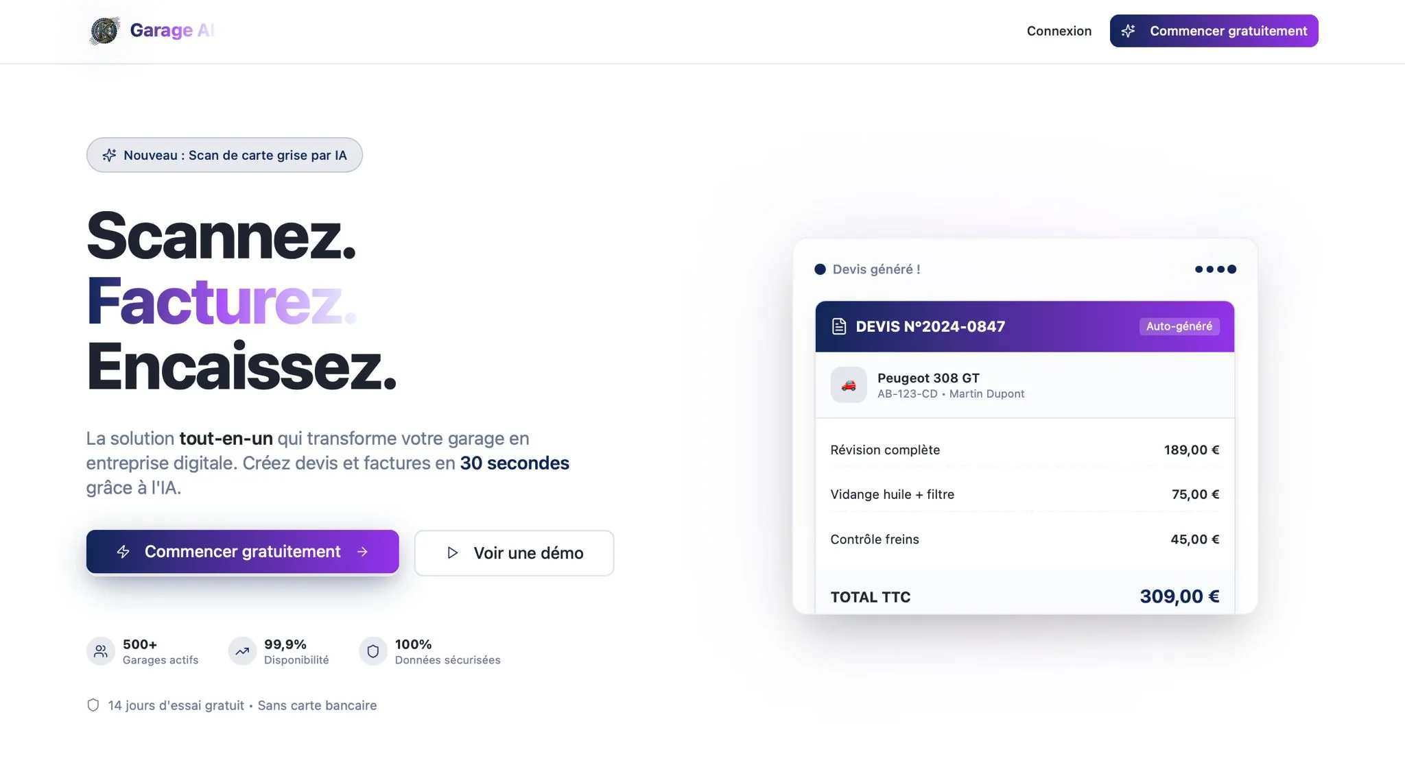 Capture d'écran du projet : Garage AI — garagegestion.fr