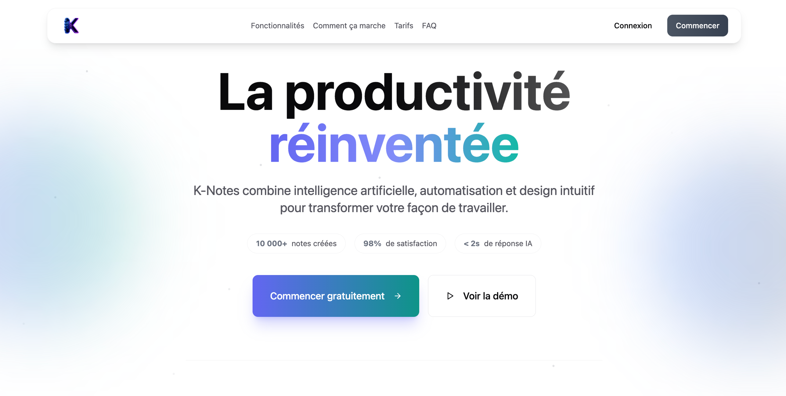 Capture d'écran du projet : K-Notes — knotesai.com